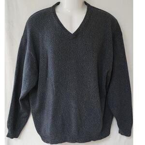 Latitude Vtg 90s Blue Brown Speckled Cotton V- Neck Sweater Men XL Long Sleeve